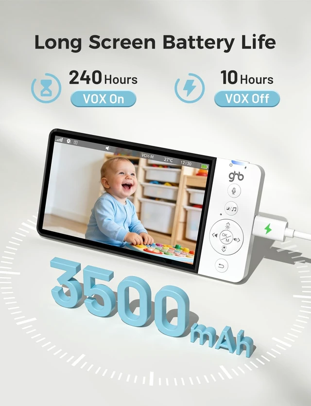 Alt view image 4 of 7 - Wireless Baby Car Camera 5" HD, 3500mAh Monitor 2000mAh Camera (Black) | Non WiFi, Temperature Alert, 720P Night Vision, VOX Mode, IPS Rear Facing Monitor for Home Pets