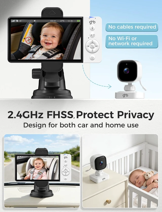 Alt view image 5 of 7 - Wireless Baby Car Camera 5" HD, 3500mAh Monitor 2000mAh Camera (Black) | Non WiFi, Temperature Alert, 720P Night Vision, VOX Mode, IPS Rear Facing Monitor for Home Pets