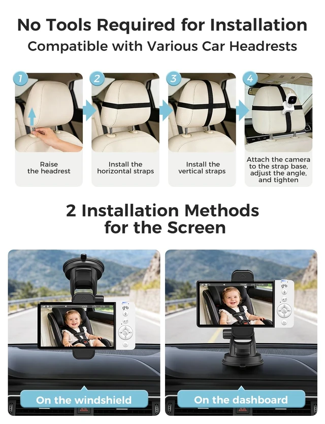 Alt view image 7 of 7 - Wireless Baby Car Camera 5" HD, 3500mAh Monitor 2000mAh Camera (Black) | Non WiFi, Temperature Alert, 720P Night Vision, VOX Mode, IPS Rear Facing Monitor for Home Pets