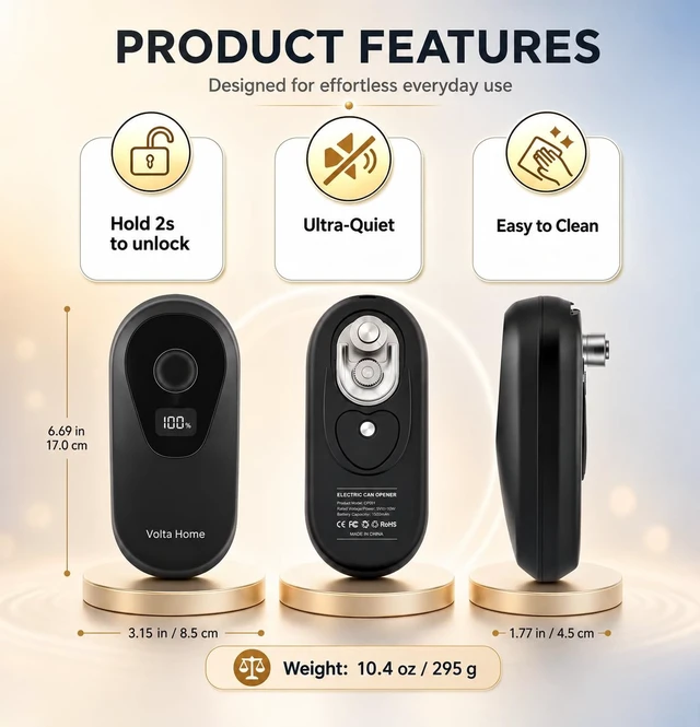 Alt view image 2 of 5 - Electric Can Opener for Seniors, Arthritis & Weak Hands | Automatic Can Opener with Intelligent Auto Stop, Smooth Edge, LCD Battery Display, Child Lock, USB-C Rechargeable