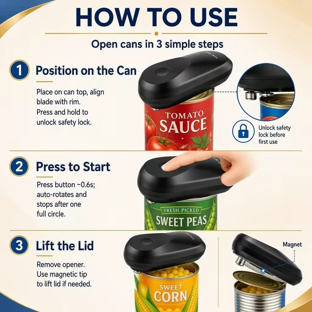 Alt view image 5 of 5 - Electric Can Opener for Seniors, Arthritis & Weak Hands | Automatic Can Opener with Intelligent Auto Stop, Smooth Edge, LCD Battery Display, Child Lock, USB-C Rechargeable