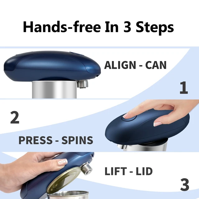 Alt view image 4 of 7 - Automatic Electric Can Opener for Seniors for Kitchen:Anyone can Hands Free,One Touch Opener,Durable Blades,Rechargeable, Smooth Edge, Lightweight Small Size, Blue