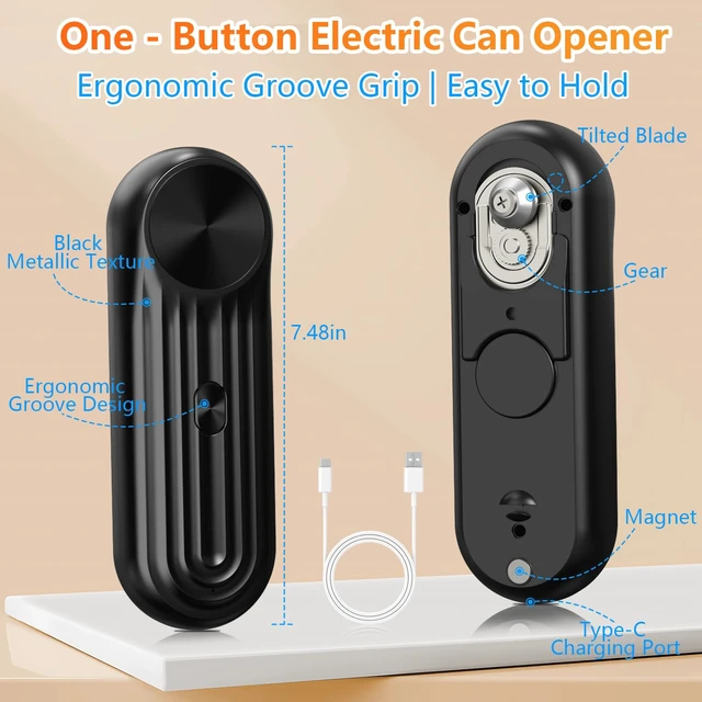 Alt view image 2 of 7 - Electric Can Opener, One Touch Automatic Can Opener for Seniors, Rechargeable Cordless Can Openers, AutoStop Smooth Edge Lid Cutter, Fits All Can Sizes, Food Safe Kitchen Gadget for Arthritis