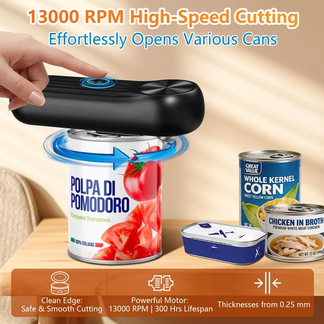 Alt view image 3 of 7 - Electric Can Opener, One Touch Automatic Can Opener for Seniors, Rechargeable Cordless Can Openers, AutoStop Smooth Edge Lid Cutter, Fits All Can Sizes, Food Safe Kitchen Gadget for Arthritis