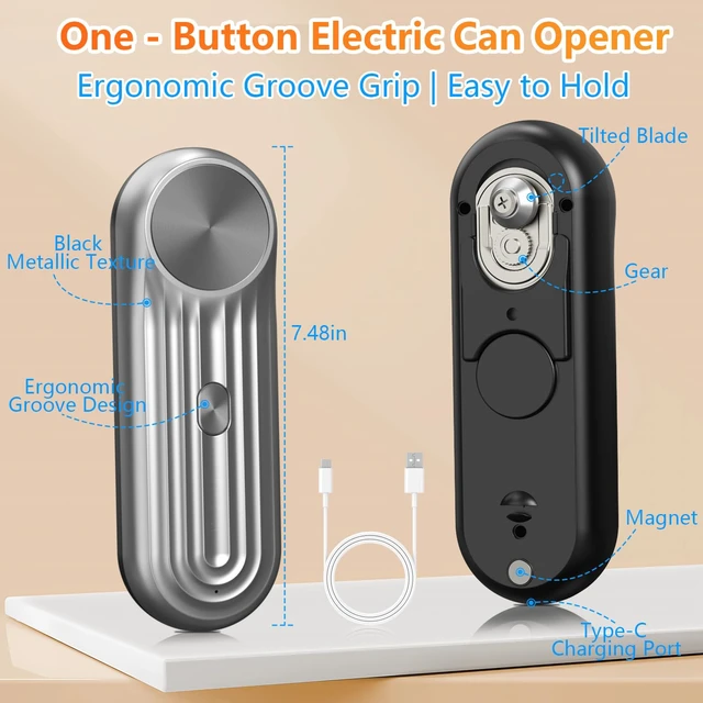 Alt view image 2 of 7 - Can Opener, One Touch Automatic Can Opener for Seniors, Rechargeable Cordless Can Openers, AutoStop Smooth Edge Lid Cutter, Fits All Can Sizes, Food Safe Kitchen Gadget for Arthritis
