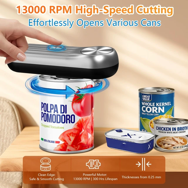 Alt view image 3 of 7 - Can Opener, One Touch Automatic Can Opener for Seniors, Rechargeable Cordless Can Openers, AutoStop Smooth Edge Lid Cutter, Fits All Can Sizes, Food Safe Kitchen Gadget for Arthritis