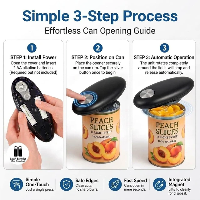 Alt view image 4 of 5 - Electric Can Opener Automatic, One Touch Operated Can Opener for Seniors with Arthritis, Fits All Can Sizes Smooth Edge Food Safe Kitchen Gadgets