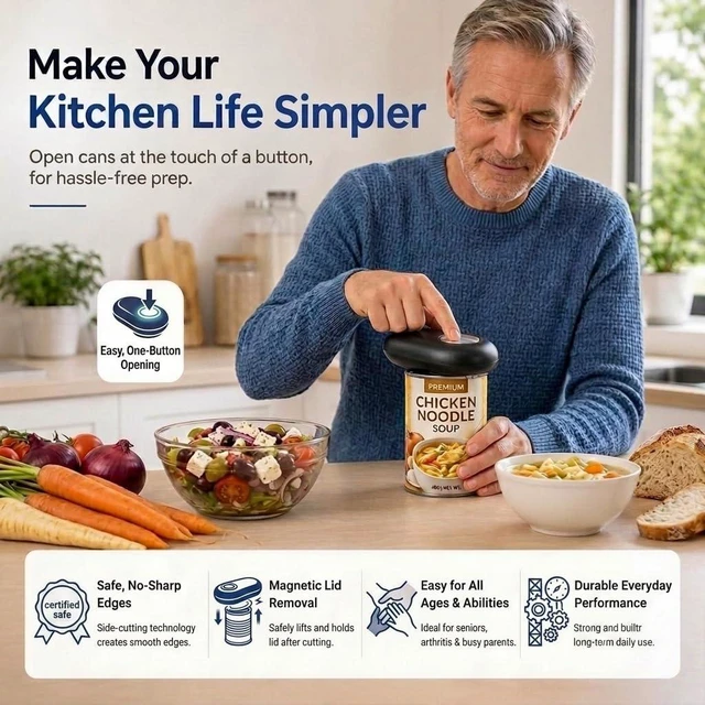 Alt view image 5 of 5 - Electric Can Opener Automatic, One Touch Operated Can Opener for Seniors with Arthritis, Fits All Can Sizes Smooth Edge Food Safe Kitchen Gadgets