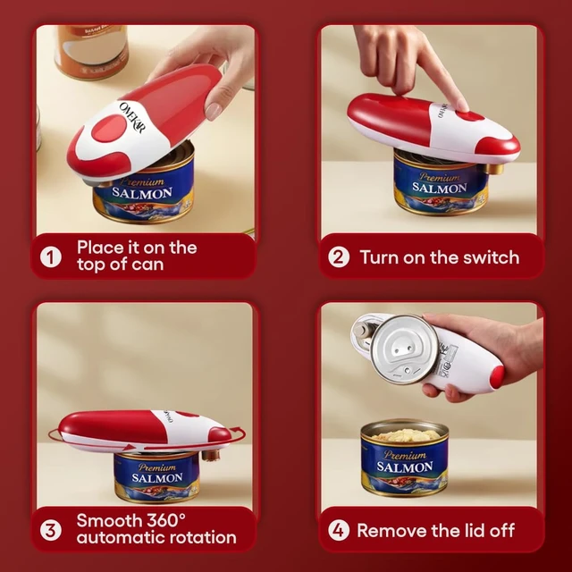 Alt view image 3 of 7 - Electric Can Opener, One-Touch Automatic Smooth Edge Can Opener for All Can Sizes, Battery Operated Hands-Free Kitchen Gadget for Seniors with Arthritis (Red)