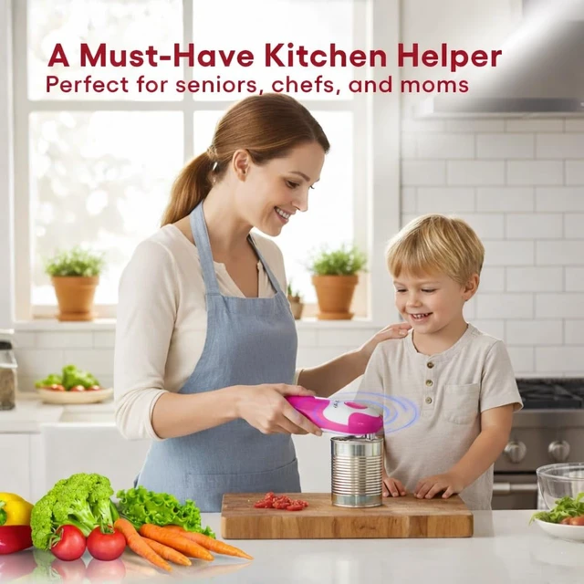 Alt view image 4 of 7 - Electric Can Opener, One-Touch Automatic Smooth Edge Can Opener for All Can Sizes, Battery Operated Hands-Free Kitchen Gadget for Seniors with Arthritis (Red)