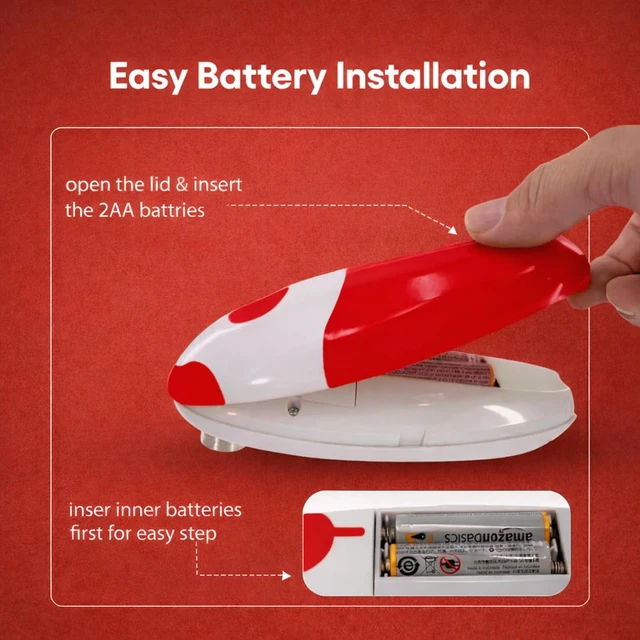 Alt view image 6 of 7 - Electric Can Opener, One-Touch Automatic Smooth Edge Can Opener for All Can Sizes, Battery Operated Hands-Free Kitchen Gadget for Seniors with Arthritis (Red)