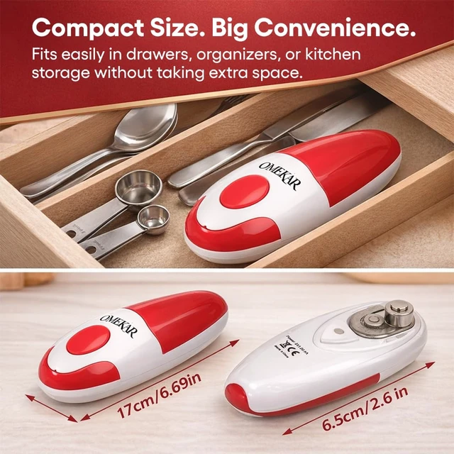Alt view image 7 of 7 - Electric Can Opener, One-Touch Automatic Smooth Edge Can Opener for All Can Sizes, Battery Operated Hands-Free Kitchen Gadget for Seniors with Arthritis (Red)
