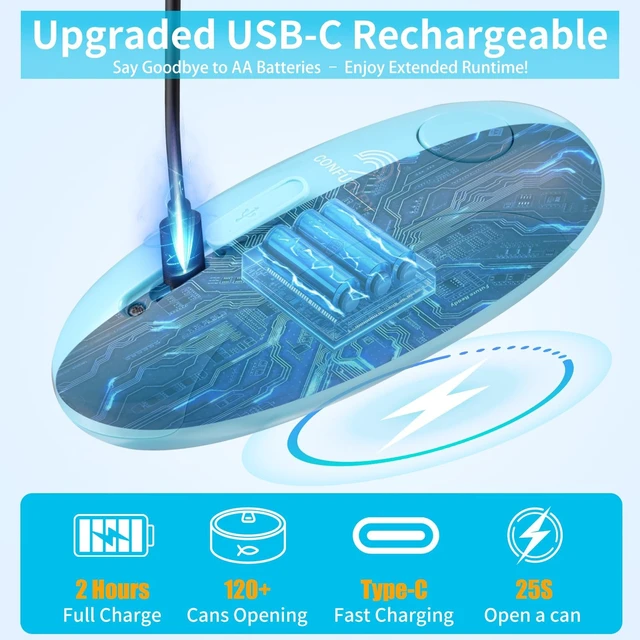 Alt view image 2 of 7 - Rechargeable Can Opener Electric for Seniors, One-Touch Design (Blue) | Smooth Edge Cutting, USB-C Charging, Angled Blade, Magnetic Lid Catch, ABS Body, Easy Operation, Hands-Free