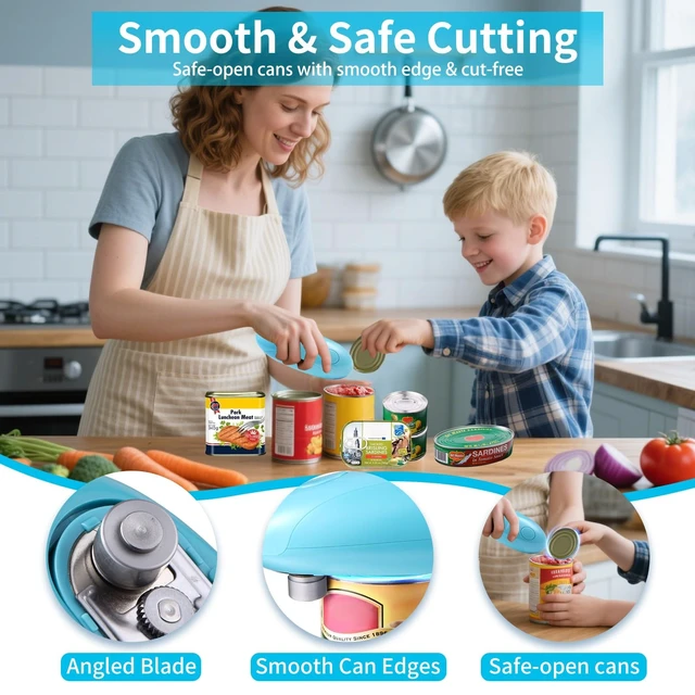 Alt view image 5 of 7 - Rechargeable Can Opener Electric for Seniors, One-Touch Design (Blue) | Smooth Edge Cutting, USB-C Charging, Angled Blade, Magnetic Lid Catch, ABS Body, Easy Operation, Hands-Free
