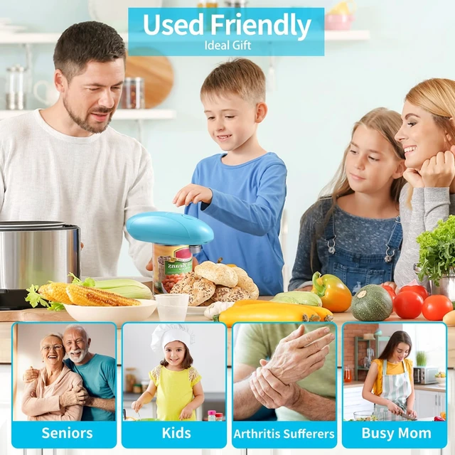 Alt view image 7 of 7 - Rechargeable Can Opener Electric for Seniors, One-Touch Design (Blue) | Smooth Edge Cutting, USB-C Charging, Angled Blade, Magnetic Lid Catch, ABS Body, Easy Operation, Hands-Free