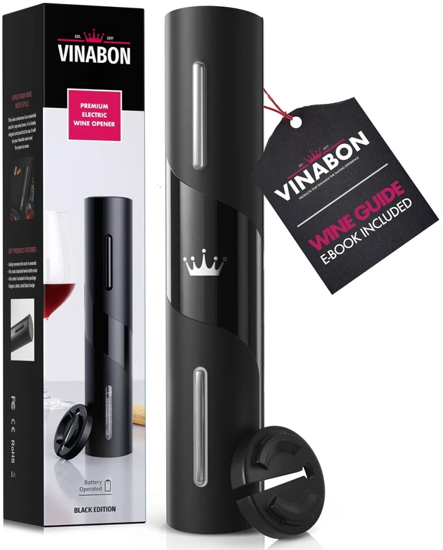 Main image of Battery-Operated Wine Opener - Updated 2026 Electric Wine Bottle Opener with Wine Foil Cutter - One-Click Reusable Automatic Electronic Wine Opener Corkscrew. Includes WineGuide Ebook