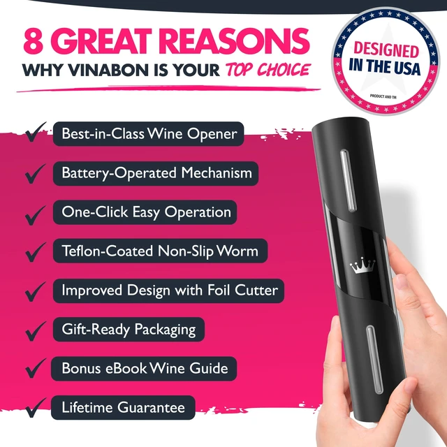 Alt view image 2 of 7 - Battery-Operated Wine Opener - Updated 2026 Electric Wine Bottle Opener with Wine Foil Cutter - One-Click Reusable Automatic Electronic Wine Opener Corkscrew. Includes WineGuide Ebook