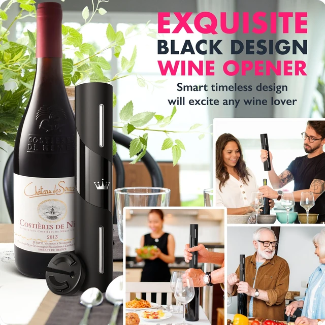 Alt view image 6 of 7 - Battery-Operated Wine Opener - Updated 2026 Electric Wine Bottle Opener with Wine Foil Cutter - One-Click Reusable Automatic Electronic Wine Opener Corkscrew. Includes WineGuide Ebook