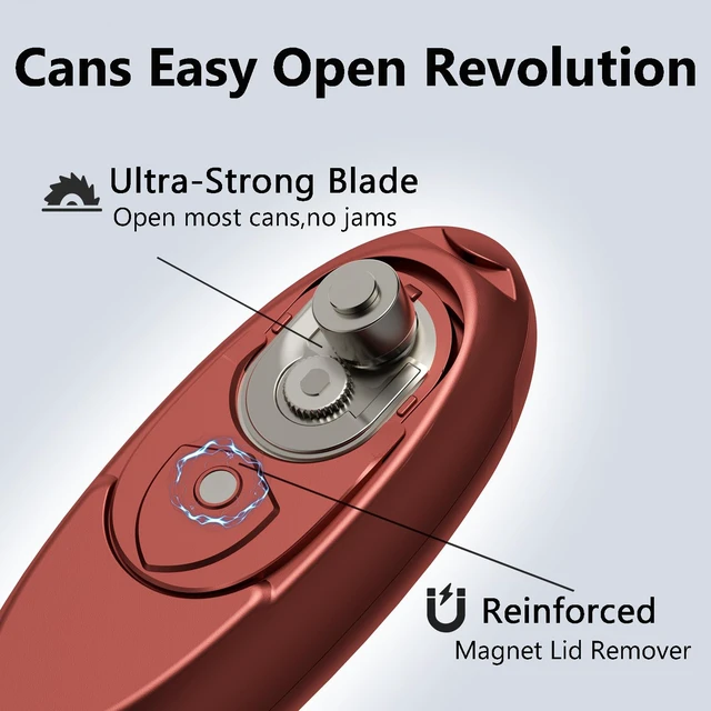 Alt view image 2 of 7 - Automatic Electric Can Opener for Seniors for Kitchen:Anyone can Hands Free,One Touch Opener,Durable Blades,Rechargeable, Smooth Edge, Lightweight Small Size, Red