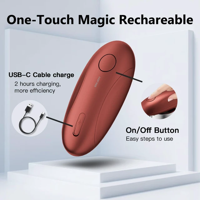 Alt view image 3 of 7 - Automatic Electric Can Opener for Seniors for Kitchen:Anyone can Hands Free,One Touch Opener,Durable Blades,Rechargeable, Smooth Edge, Lightweight Small Size, Red
