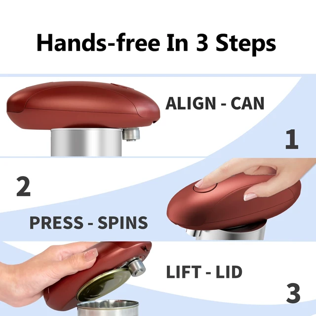 Alt view image 4 of 7 - Automatic Electric Can Opener for Seniors for Kitchen:Anyone can Hands Free,One Touch Opener,Durable Blades,Rechargeable, Smooth Edge, Lightweight Small Size, Red