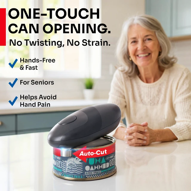 Alt view image 2 of 7 - SmoothEdge Auto Electric Can Opener, Gray | Battery-Operated, One-Touch w Magnet Lid Lifter, Smooth-Edge Cut Technology, Portable Hands-Free Automatic