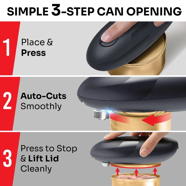 Alt view image 5 of 7 - SmoothEdge Auto Electric Can Opener, Gray | Battery-Operated, One-Touch w Magnet Lid Lifter, Smooth-Edge Cut Technology, Portable Hands-Free Automatic