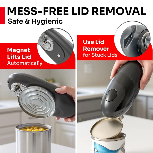 Alt view image 6 of 7 - SmoothEdge Auto Electric Can Opener, Gray | Battery-Operated, One-Touch w Magnet Lid Lifter, Smooth-Edge Cut Technology, Portable Hands-Free Automatic