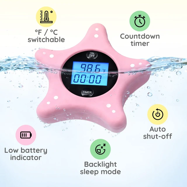 Alt view image 3 of 7 - Baby Bath Thermometer and Timer, Floating Bathtub Water Safety | Digital Sensor Delivers Instant Readings, Soft Silicone Sea Star Shape with No Sharp Edges, Great for Newborns Plus Toddlers