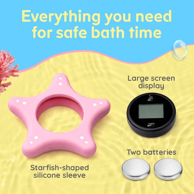 Alt view image 6 of 7 - Baby Bath Thermometer and Timer, Floating Bathtub Water Safety | Digital Sensor Delivers Instant Readings, Soft Silicone Sea Star Shape with No Sharp Edges, Great for Newborns Plus Toddlers