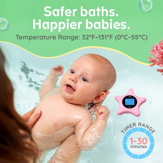 Alt view image 5 of 7 - Baby Bath Thermometer and Timer, Floating Bathtub Water Safety | Digital Sensor Delivers Instant Readings, Soft Silicone Sea Star Shape with No Sharp Edges, Great for Newborns Plus Toddlers