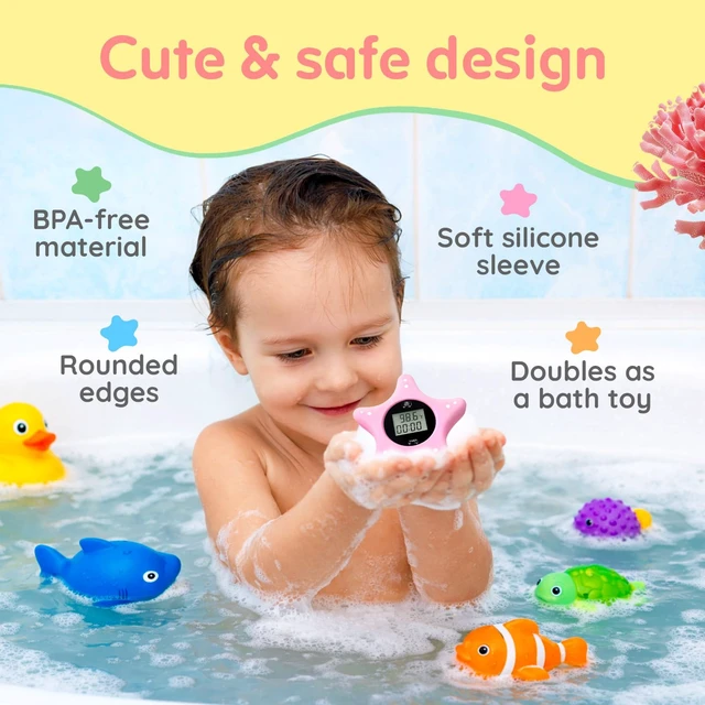 Alt view image 4 of 7 - Baby Bath Thermometer and Timer, Floating Bathtub Water Safety | Digital Sensor Delivers Instant Readings, Soft Silicone Sea Star Shape with No Sharp Edges, Great for Newborns Plus Toddlers