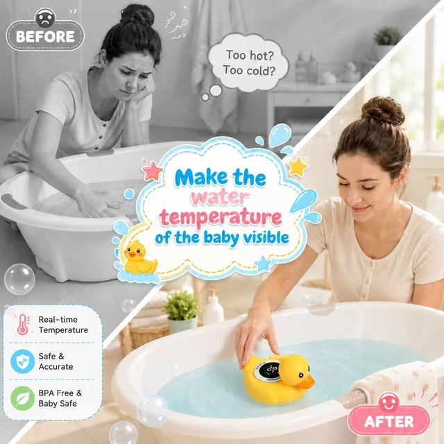 Alt view image 7 of 7 - Baby Bath Thermometer Water Temp Safety for Bathtub,Room Essential Duck Toy Tub Temperature LED Display,Color Warn,Newborn&Infants Water Temp Safe 2-in1 Bath floating Toy for Kids