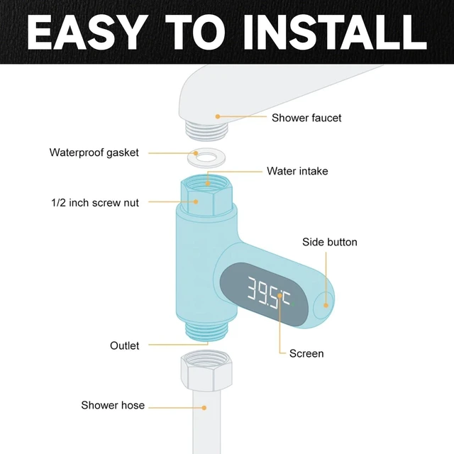 Alt view image 6 of 7 - Shower Temperature Instant-Read Thermometer Display Shower Timer 360°Rotating Screen Led Water New Type Digital Gauge for Baby Kids Home Bathroom Kitchen