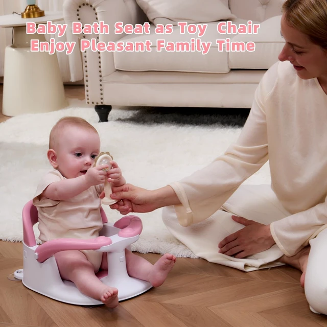 Alt view image 4 of 6 - Baby Bath Seat for Babies 6 Months & Up Sitting Up,Infant Bath Seat with Temperature Alert+Open Backrest+on/Off Armrest,Toddler Bath seat Baby Bath Chair for Bathtub,Tub,Sink Rose