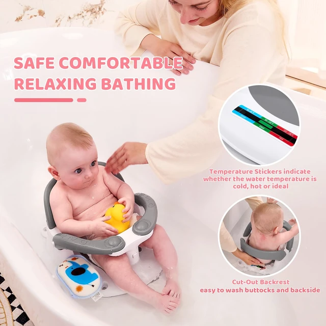Alt view image 5 of 6 - Baby Bath Seat for Babies 6 Months & Up Sitting Up,Infant Bath Seat with Temperature Alert+Open Backrest+on/Off Armrest,Toddler Bath seat Baby Bath Chair for Bathtub,Tub,Sink Rose