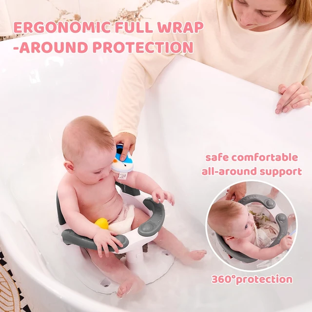Alt view image 6 of 6 - Baby Bath Seat for Babies 6 Months & Up Sitting Up,Infant Bath Seat with Temperature Alert+Open Backrest+on/Off Armrest,Toddler Bath seat Baby Bath Chair for Bathtub,Tub,Sink Rose
