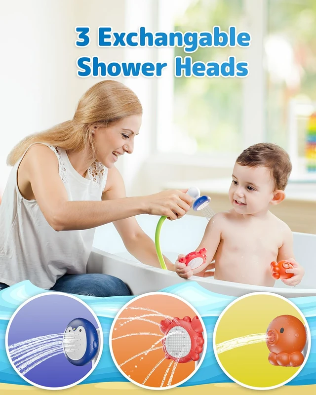 Alt view image 3 of 6 - Baby Shower Head with Water Thermometer,3-in1 Interactive Bath Toy | 3 Exchangable Shower Heads and Soft Silicone Baby Brush for Newborns, Toddlers in The Tub or Sink - Automatic