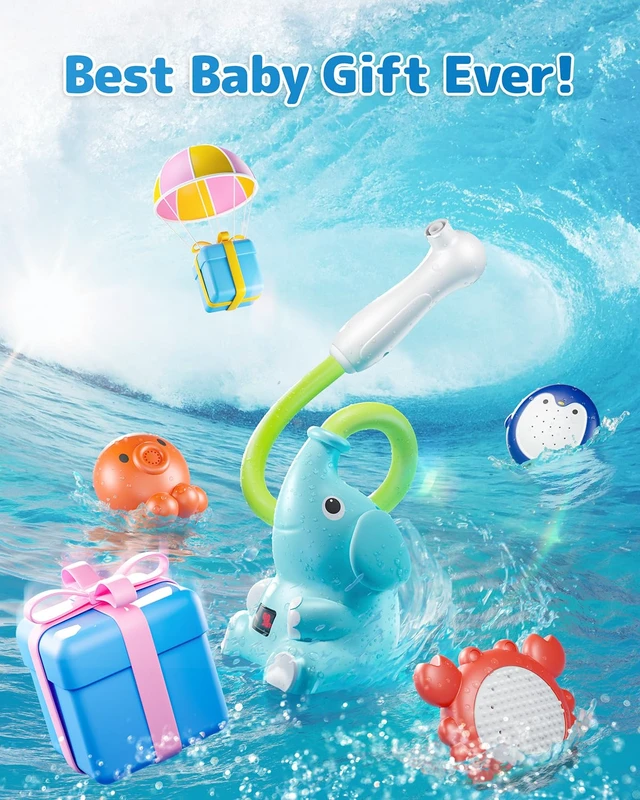 Alt view image 6 of 6 - Baby Shower Head with Water Thermometer,3-in1 Interactive Bath Toy | 3 Exchangable Shower Heads and Soft Silicone Baby Brush for Newborns, Toddlers in The Tub or Sink - Automatic