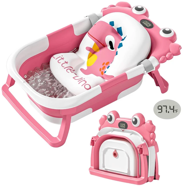 Main image of Collapsible Baby Bathtub for Newborns with Thermometer and Soft Floating Cushion Portable and Foldable Travel Baby Girl Bath Tub for Infants to Toddler 0-36 Month (Pink)
