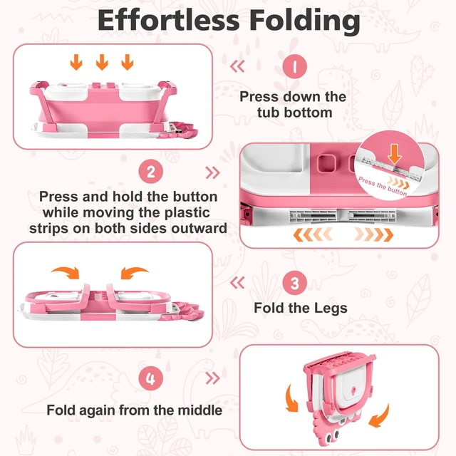 Alt view image 5 of 7 - Collapsible Baby Bathtub for Newborns with Thermometer and Soft Floating Cushion Portable and Foldable Travel Baby Girl Bath Tub for Infants to Toddler 0-36 Month (Pink)