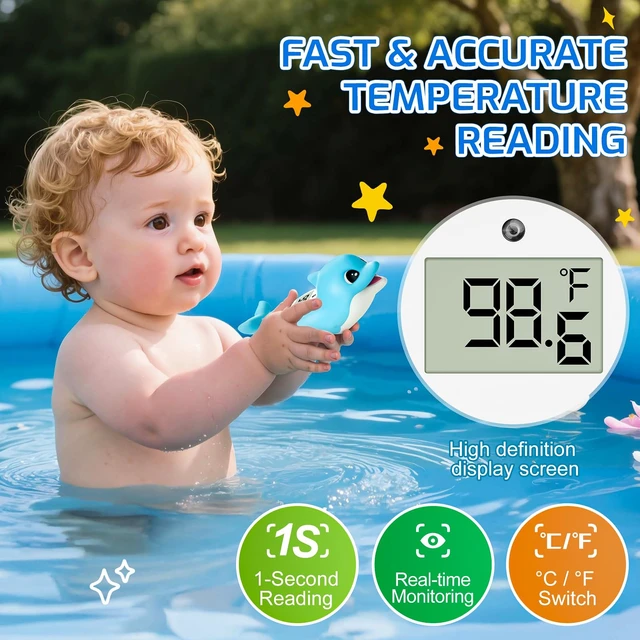 Alt view image 3 of 7 - Baby Bath Thermometer for Newborn Digital Bathtub Water Temperature Thermometer Floating Dolphin Bath Toy, °C/°F Display, Waterproof & BPA-Free