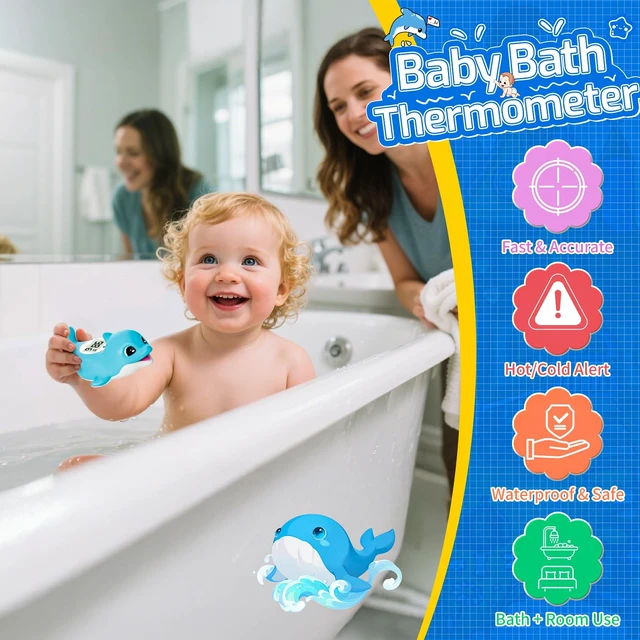 Alt view image 2 of 7 - Baby Bath Thermometer for Newborn Digital Bathtub Water Temperature Thermometer Floating Dolphin Bath Toy, °C/°F Display, Waterproof & BPA-Free