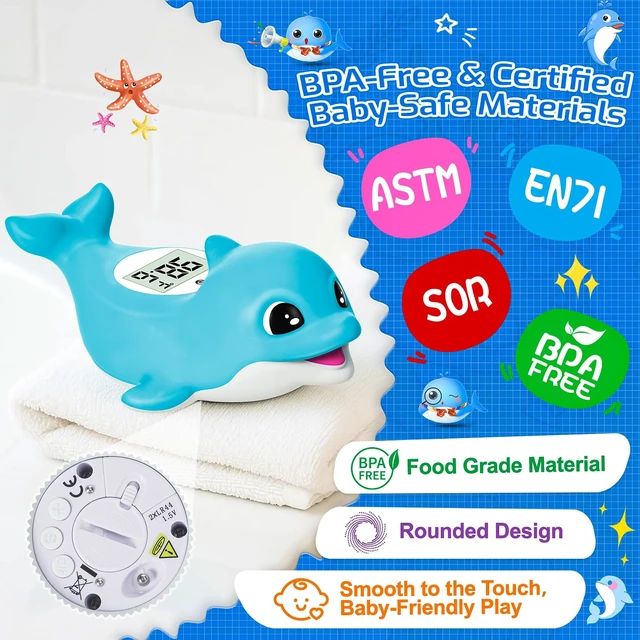 Alt view image 6 of 7 - Baby Bath Thermometer for Newborn Digital Bathtub Water Temperature Thermometer Floating Dolphin Bath Toy, °C/°F Display, Waterproof & BPA-Free