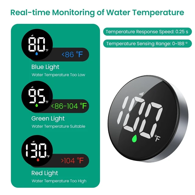 Alt view image 2 of 7 - MX08 Shower Temperature Display, Shower Thermometer, °F /°C Switchable | Hydro Powered Sensor, Digital Water Temperature Monitor, Large Adjustable Display, IPX7 Waterproof for Bathroom