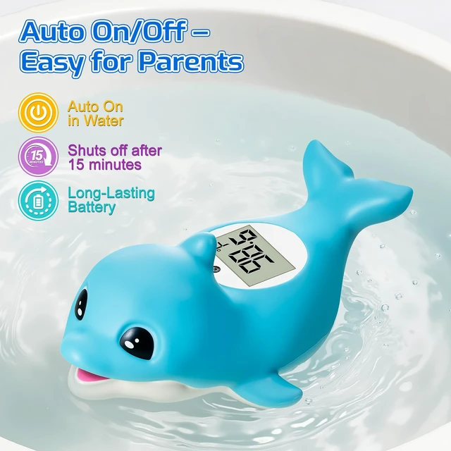 Alt view image 5 of 7 - Baby Bath Thermometer for Newborn Digital Bathtub Water Temperature Thermometer Floating Dolphin Bath Toy, °C/°F Display, Waterproof & BPA-Free