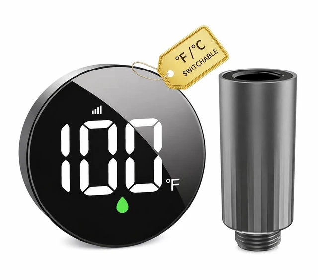 Main image of MX08 Shower Temperature Display, Shower Thermometer, °F /°C Switchable | Hydro Powered Sensor, Digital Water Temperature Monitor, Large Adjustable Display, IPX7 Waterproof for Bathroom