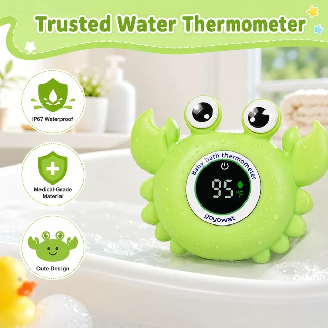 Alt view image 2 of 7 - Baby Bath Thermometer Water Temp Safety for Bathtub,Room Essential Crab Toy | Tub Temperature LED Display,Color Warn Newborn&Infants Water Temp Safe 2-in1 Bath floating Toy for Kids