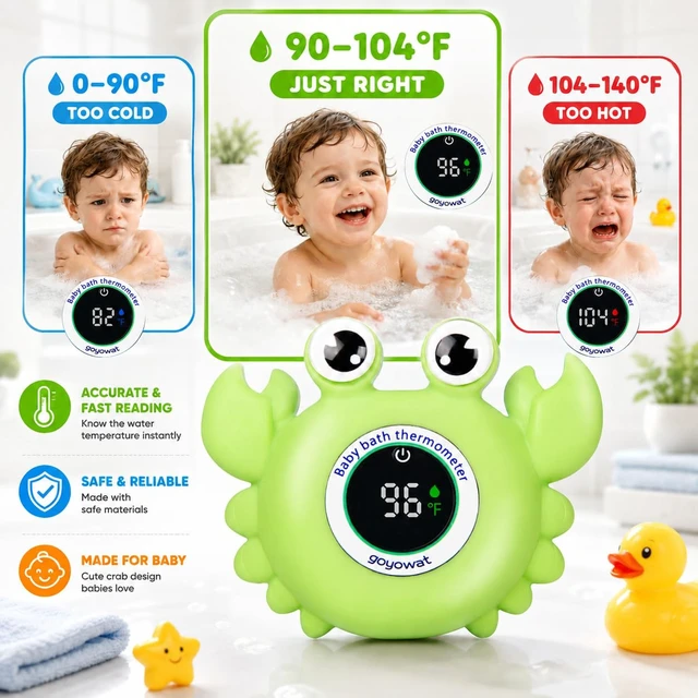 Alt view image 3 of 7 - Baby Bath Thermometer Water Temp Safety for Bathtub,Room Essential Crab Toy | Tub Temperature LED Display,Color Warn Newborn&Infants Water Temp Safe 2-in1 Bath floating Toy for Kids