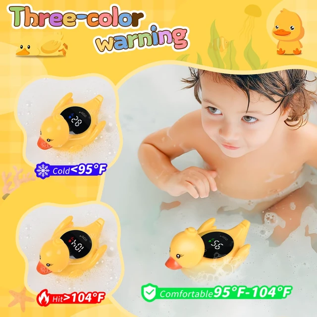 Alt view image 2 of 7 - Baby Bath Thermometer Water Temp Safety Essential,Rechargeable Duck Toy | Tub Temperature LED Display,Color Warn(Cold/Comfort/Hot)Safe for Newborn&Infants 2-in1 Floating Squeeze to quack Toy for Kids